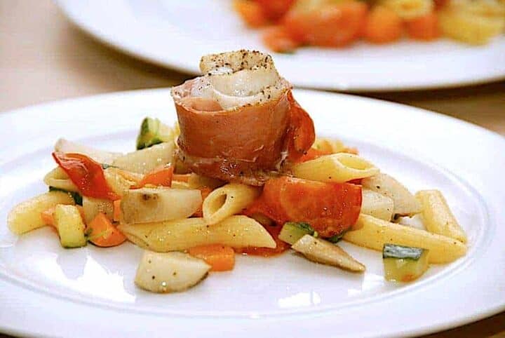 Rødspætteruller med parmaskinke