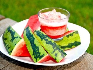 Billede med melonsorbet og vandmelon