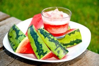 Billede med melonsorbet og vandmelon