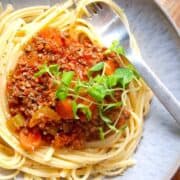 billede med pasta med kødsovs