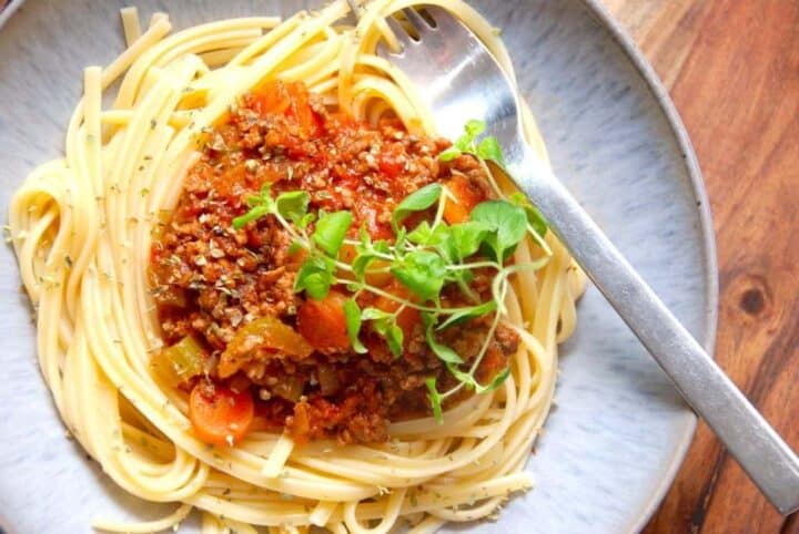 billede med pasta med kødsovs