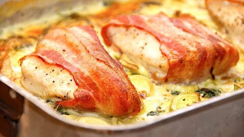 billederesultat for kylling med bacon i fad