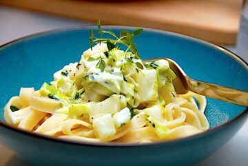 Billede af pasta med knoldselleri og porre.