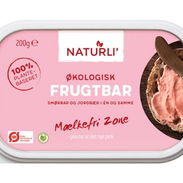 Frugtbar er et produkt, der kombinerer smør og jordbærmarmelade i en slags jordbærsmør. Lyder det fristende? Madens Verden ser nærmere på produktet. Foto: Naturli’ Foods.