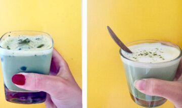 Matcha latte i glas