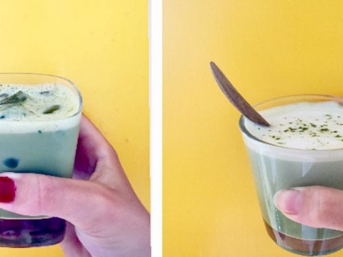 Matcha latte i glas