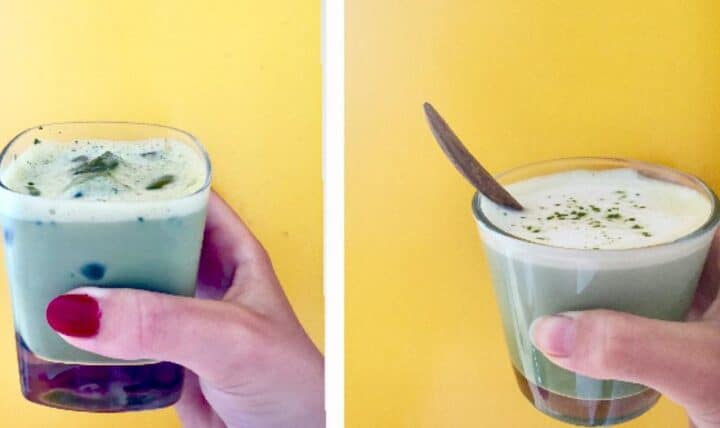 Matcha latte i glas