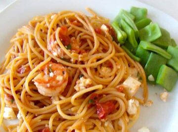 billede med pasta med tigerrejer