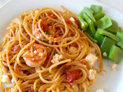 billede med pasta med tigerrejer