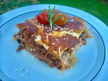 Vegetarlasagne med belugalinser