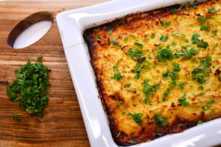 kartoffelgratin med oksekød