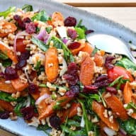 Speltsalat med bagte gulerødder