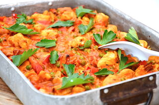 Kylling med Dolmio, pasta og bacon i fad