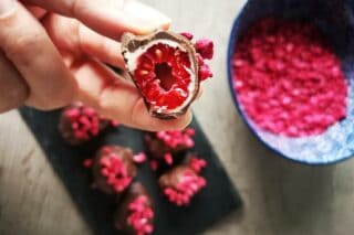 hindbær med chokolade