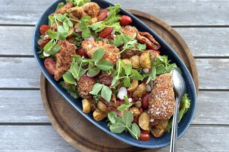 sprød kyllingesalat med kartofler