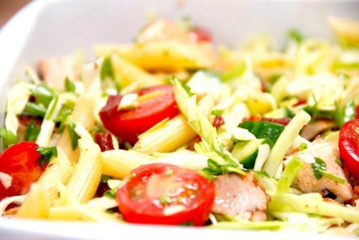 kyllingesalat med spidskål og pasta