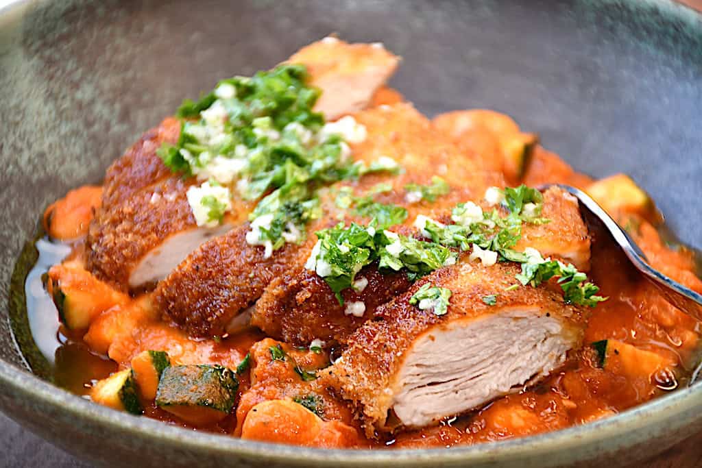 Billede med sprød kylling serveringsforslag.