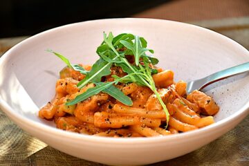 Billede af pasta med svinemørbrad.